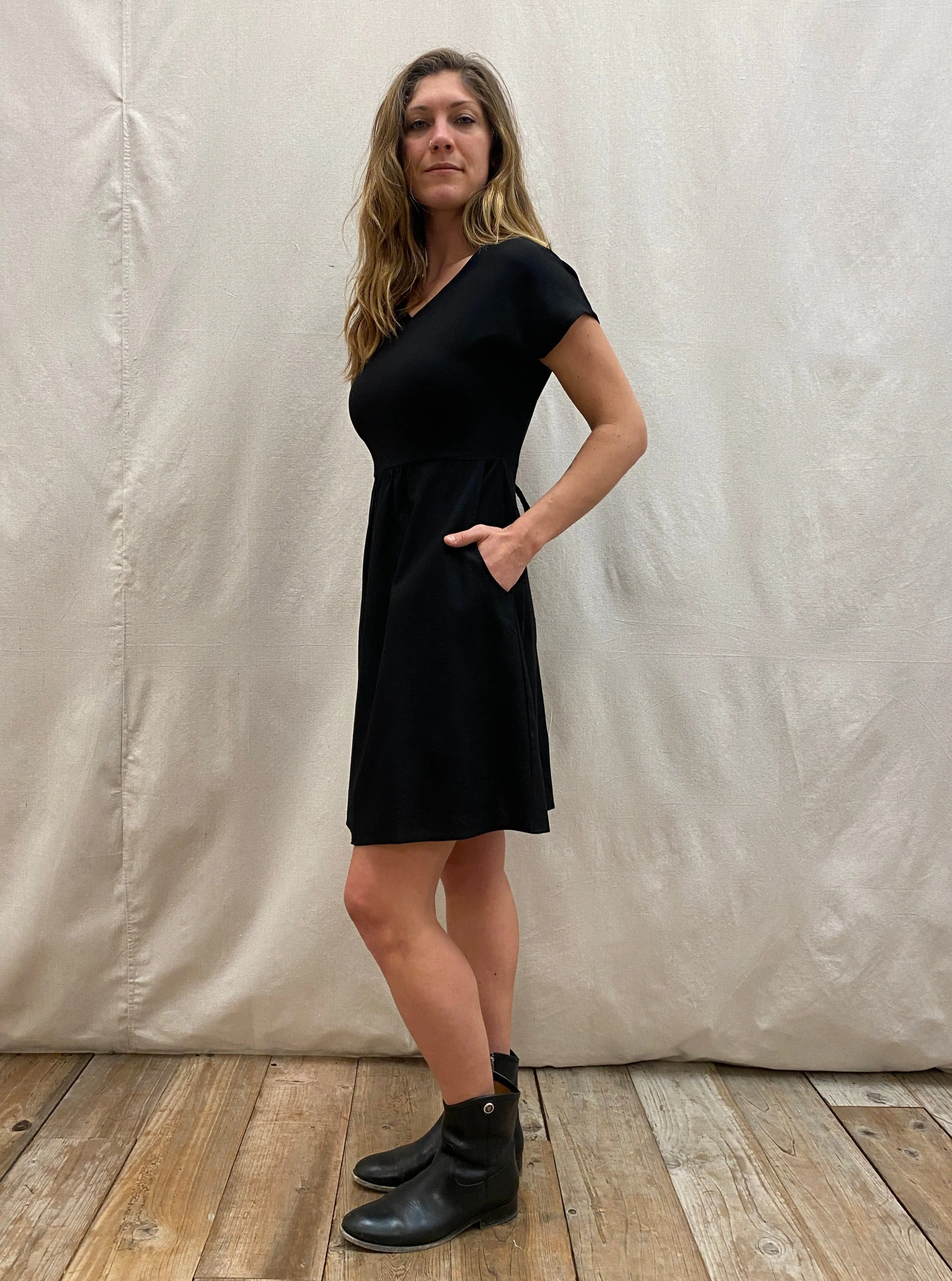 Dolman Dress in Black Linen