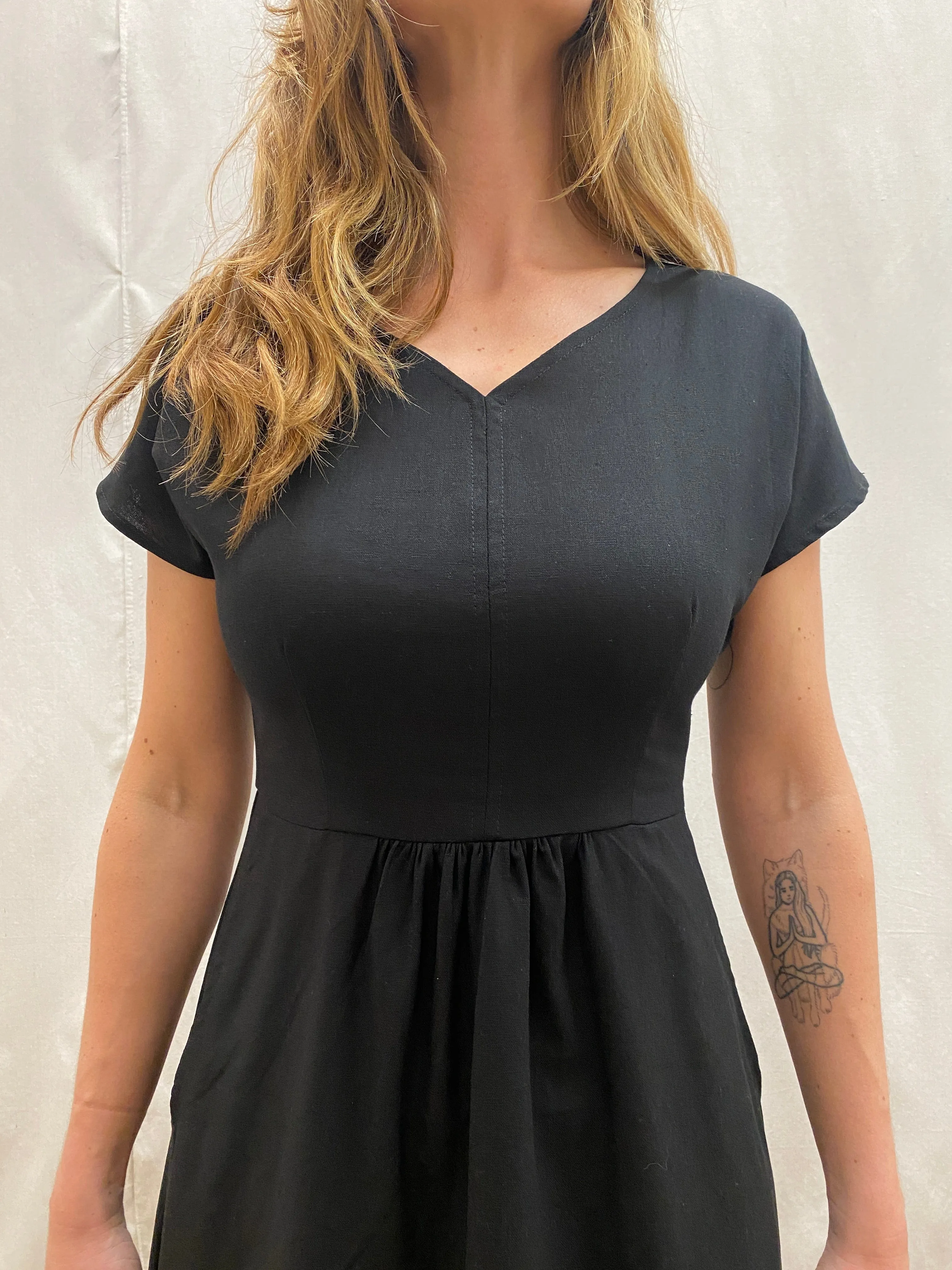 Dolman Dress in Black Linen