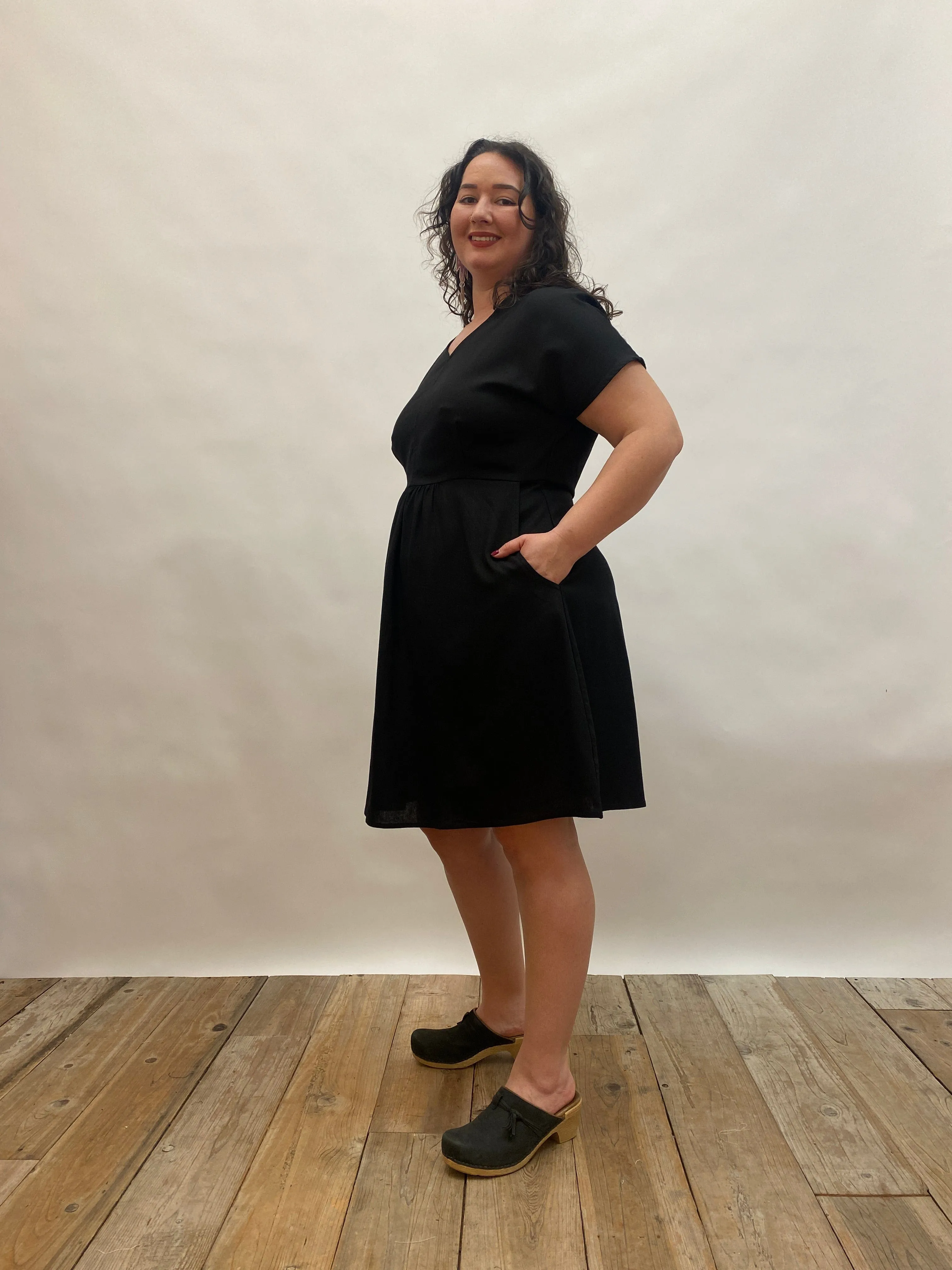 Dolman Dress in Black Linen