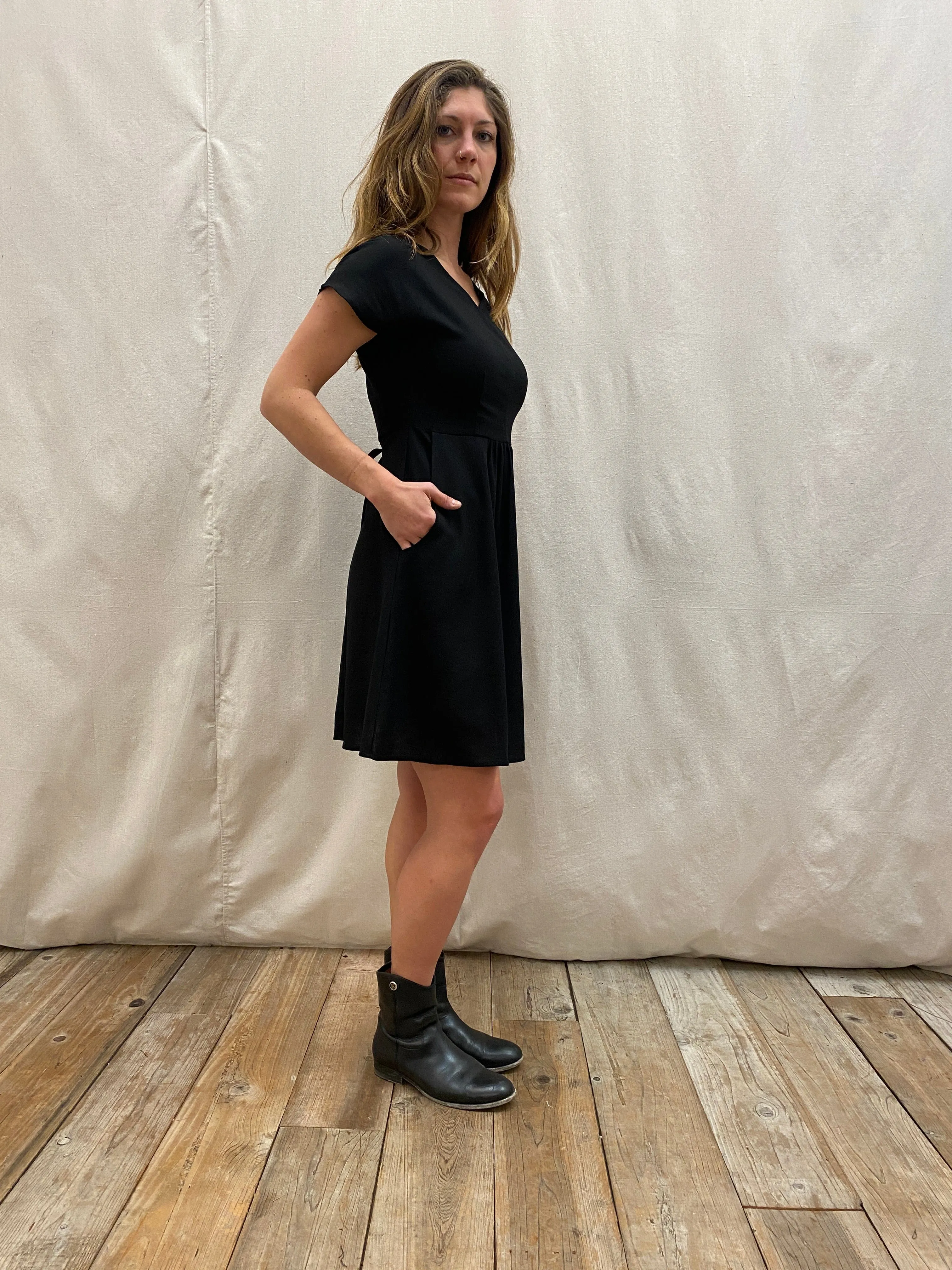 Dolman Dress in Black Linen