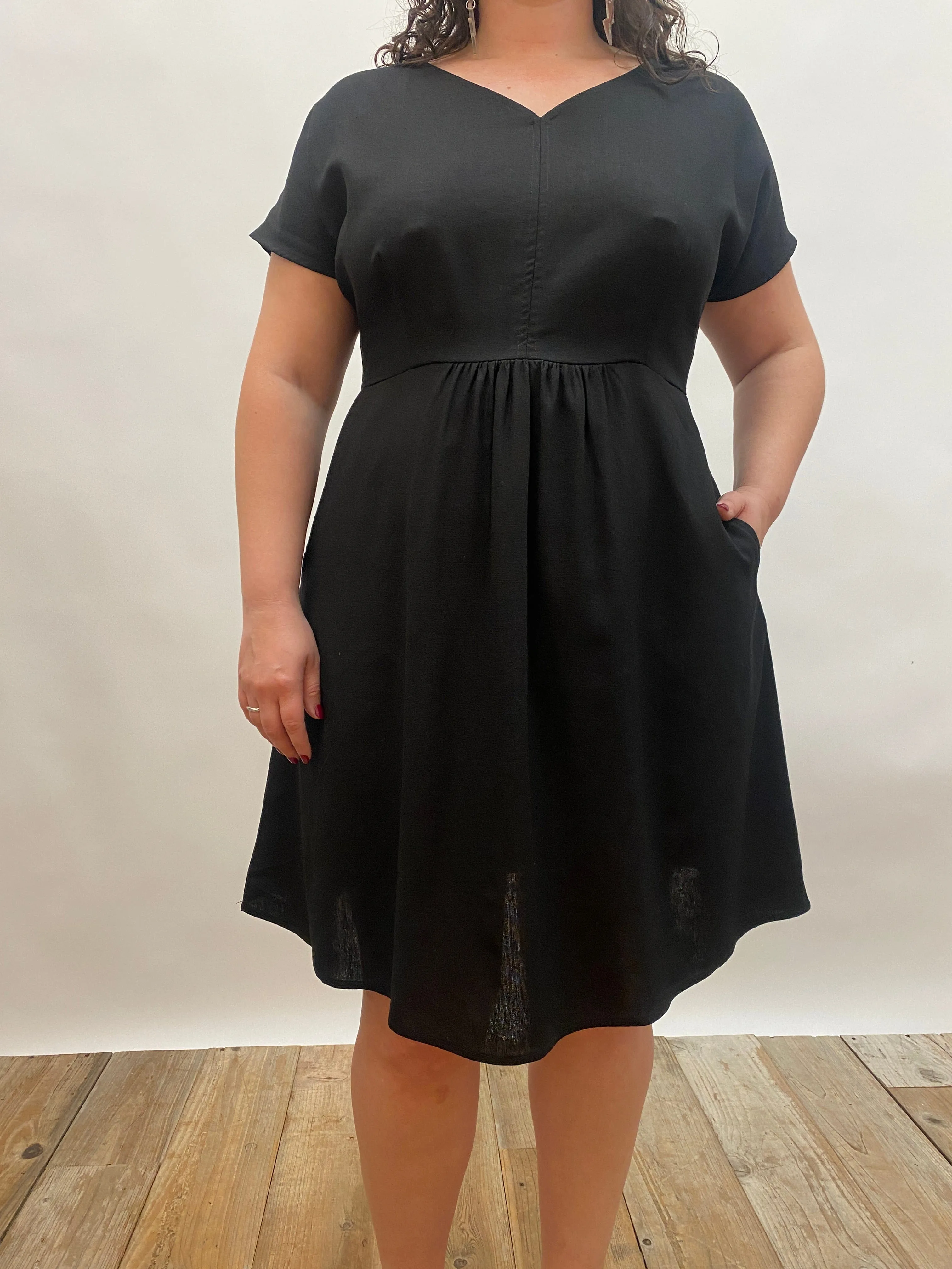 Dolman Dress in Black Linen