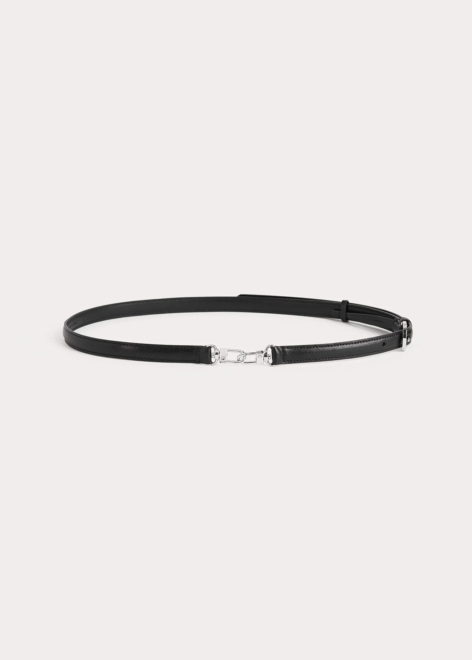 Double clasp leather belt black