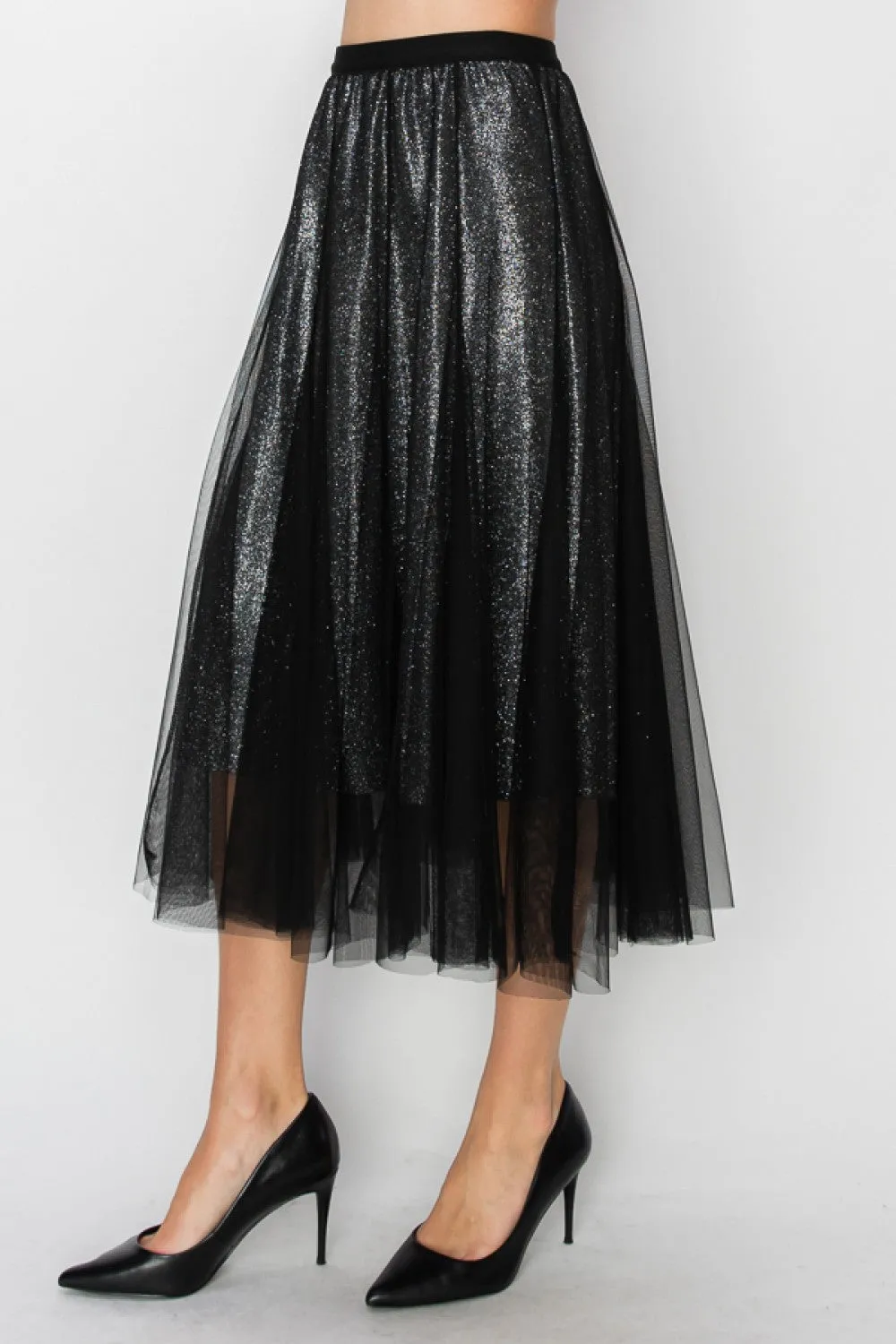 Double-Layer Mesh Sparkly Skirt