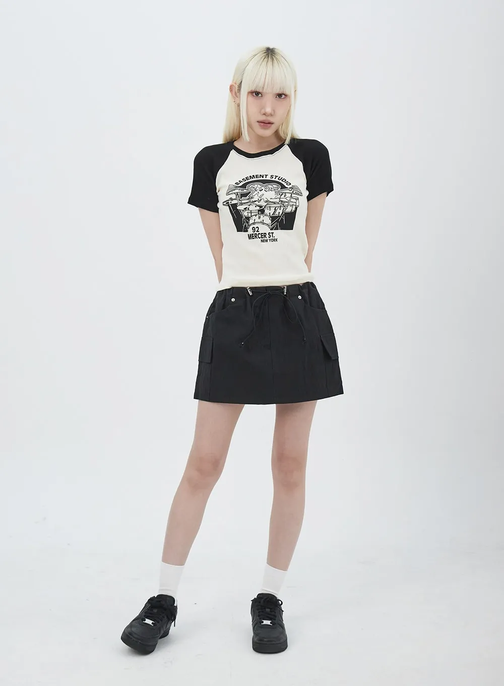 Drawstring Mini Skirt IU312