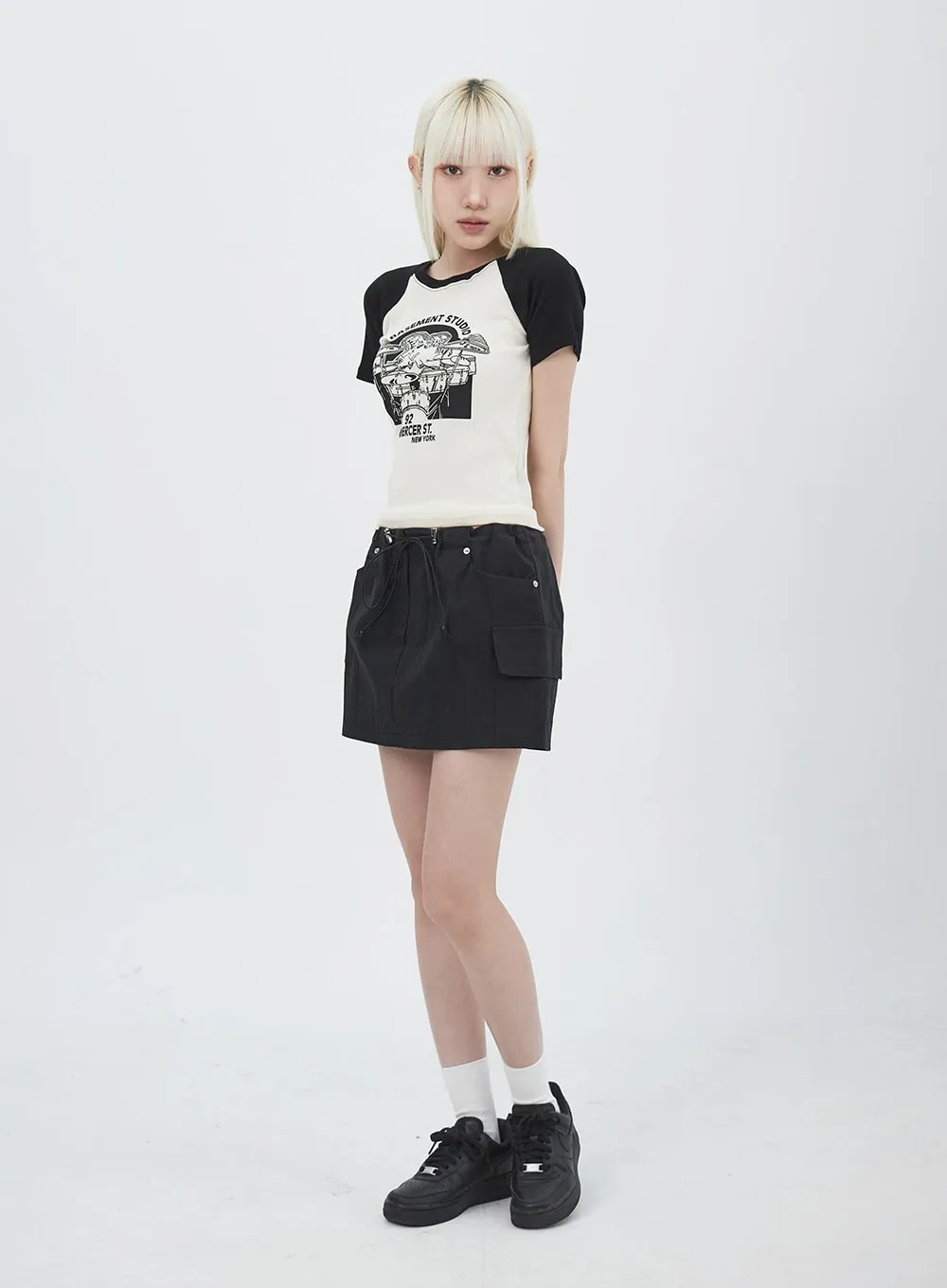 Drawstring Mini Skirt IU312