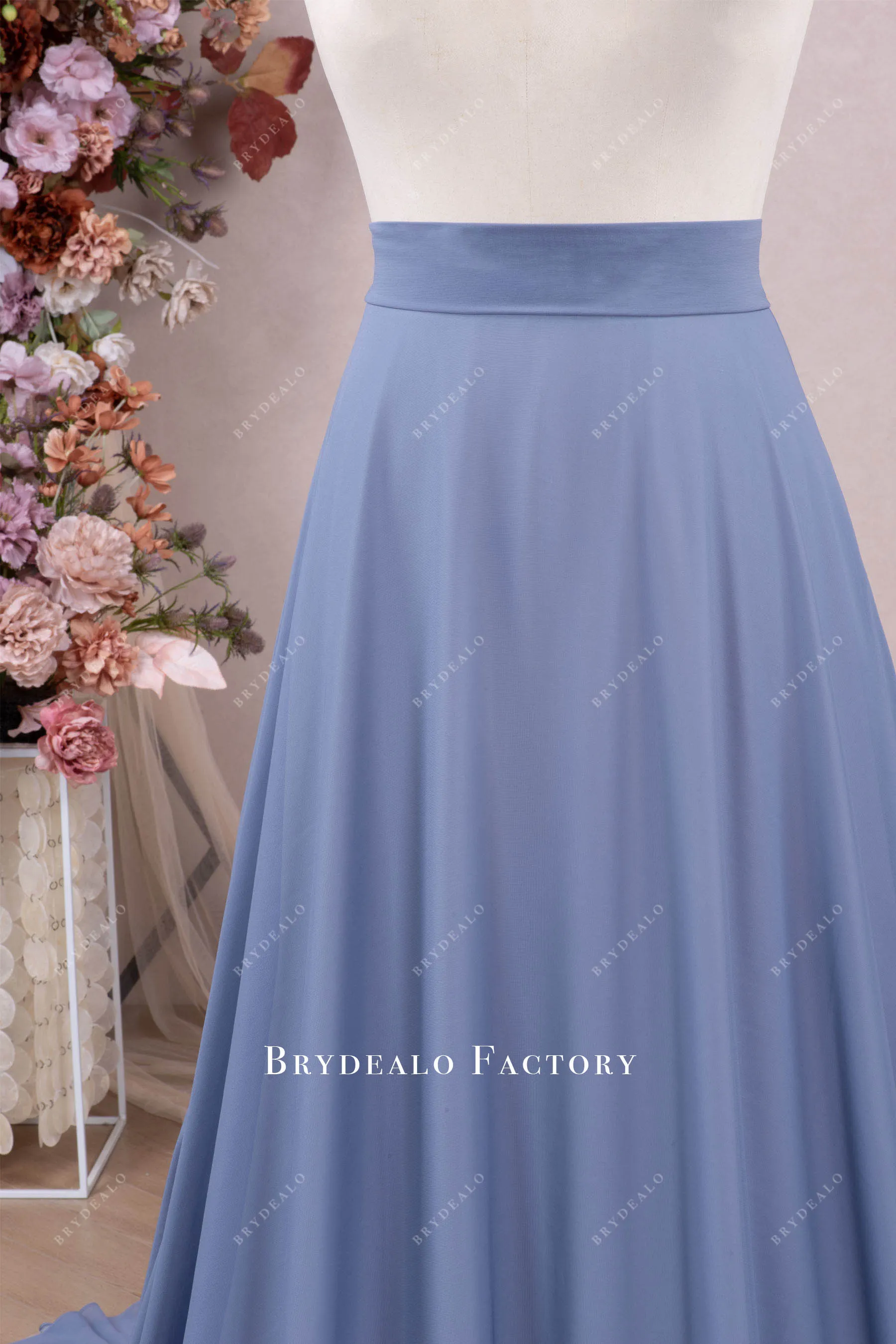 Dusty Blue Long Flowing Chiffon Wedding Skirt