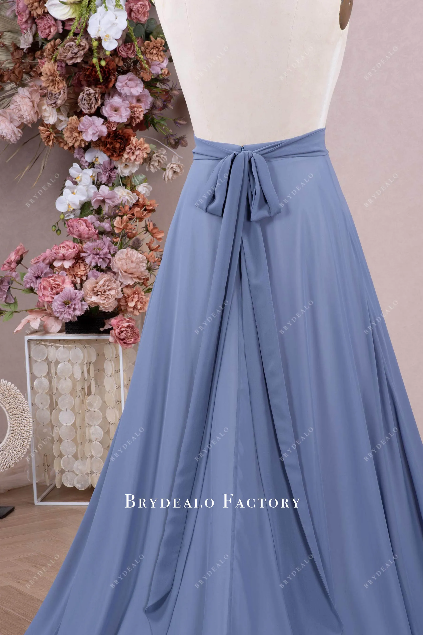 Dusty Blue Long Flowing Chiffon Wedding Skirt