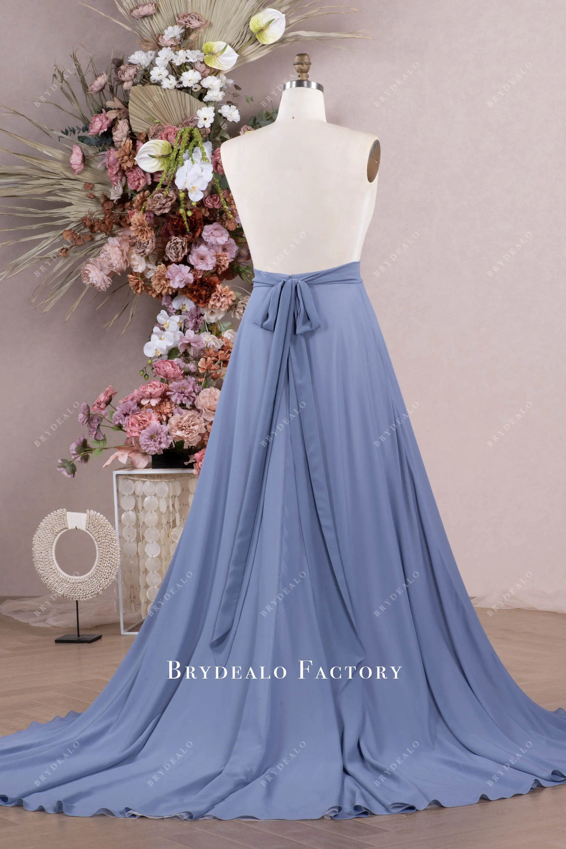 Dusty Blue Long Flowing Chiffon Wedding Skirt