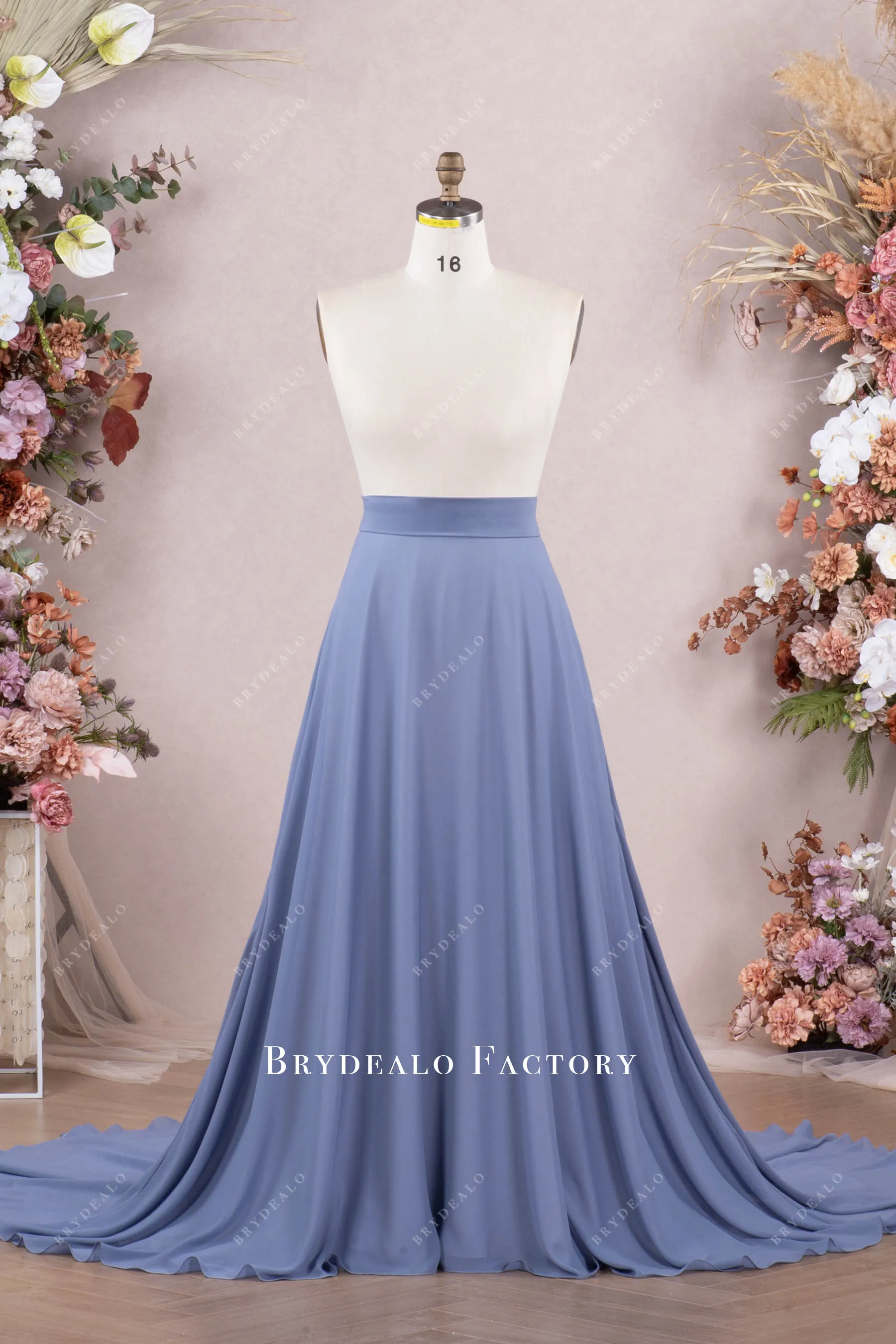 Dusty Blue Long Flowing Chiffon Wedding Skirt