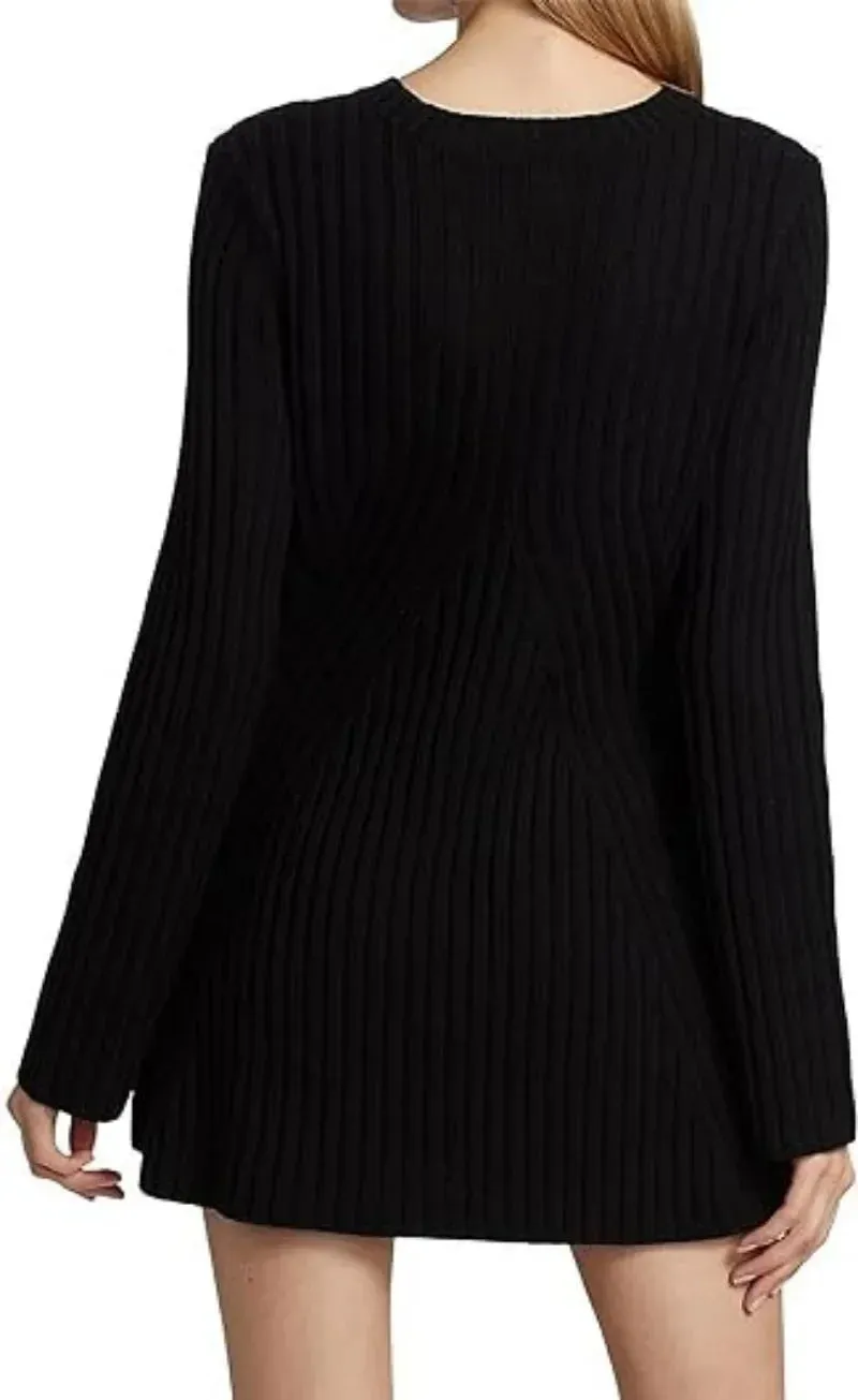 Elegant Sexy Knit Autumn Winter Long Sleeve Slim White Sweater Christmas Club Party Outfits 2024 Mini Dress