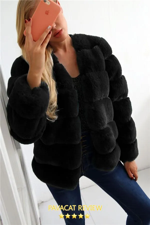 Elegant Thick Fluffy Faux Fur Coat - Dark Green