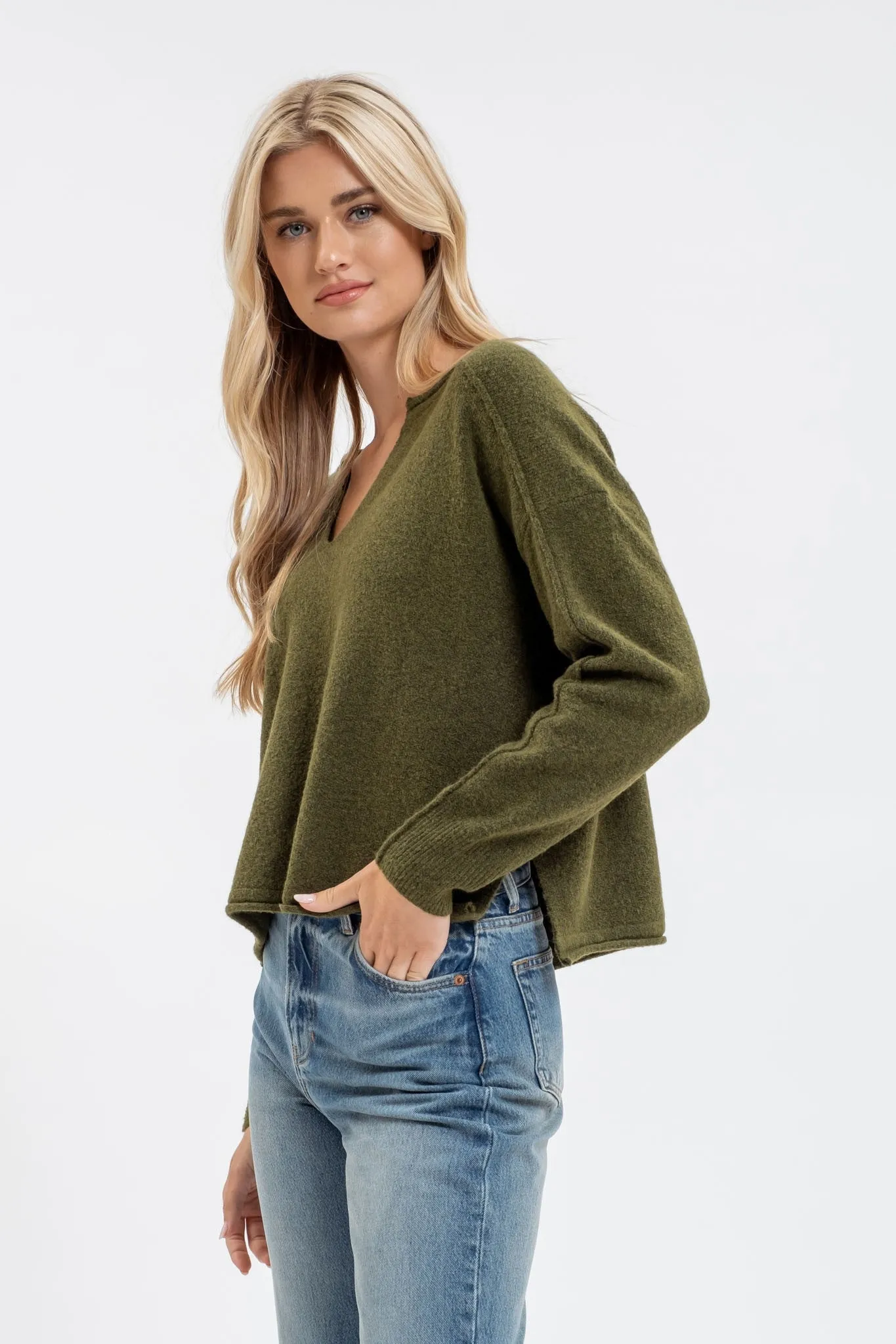 Fabled Grace Split Neck Knit Sweater- 4 Colors!