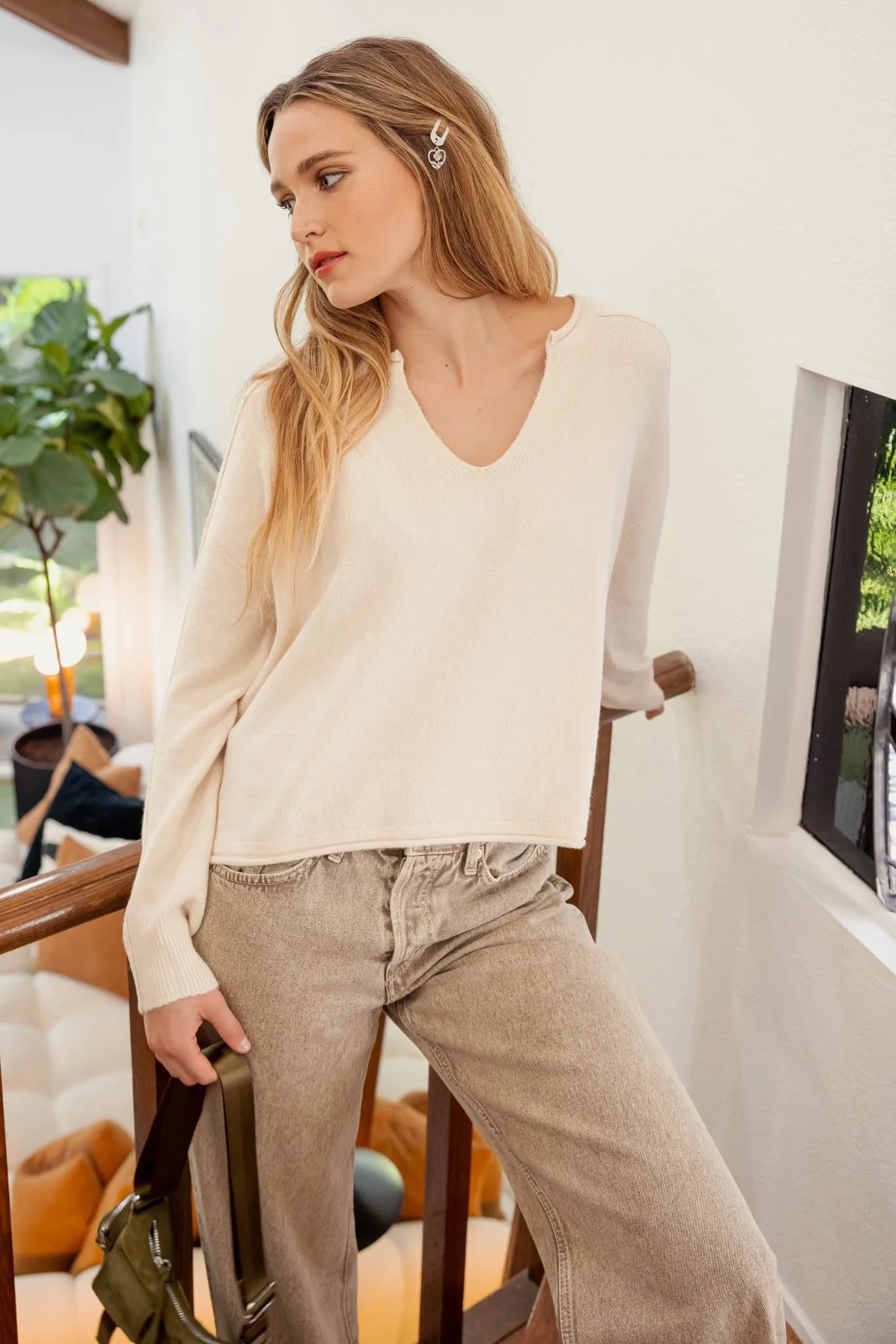 Fabled Grace Split Neck Knit Sweater- 4 Colors!