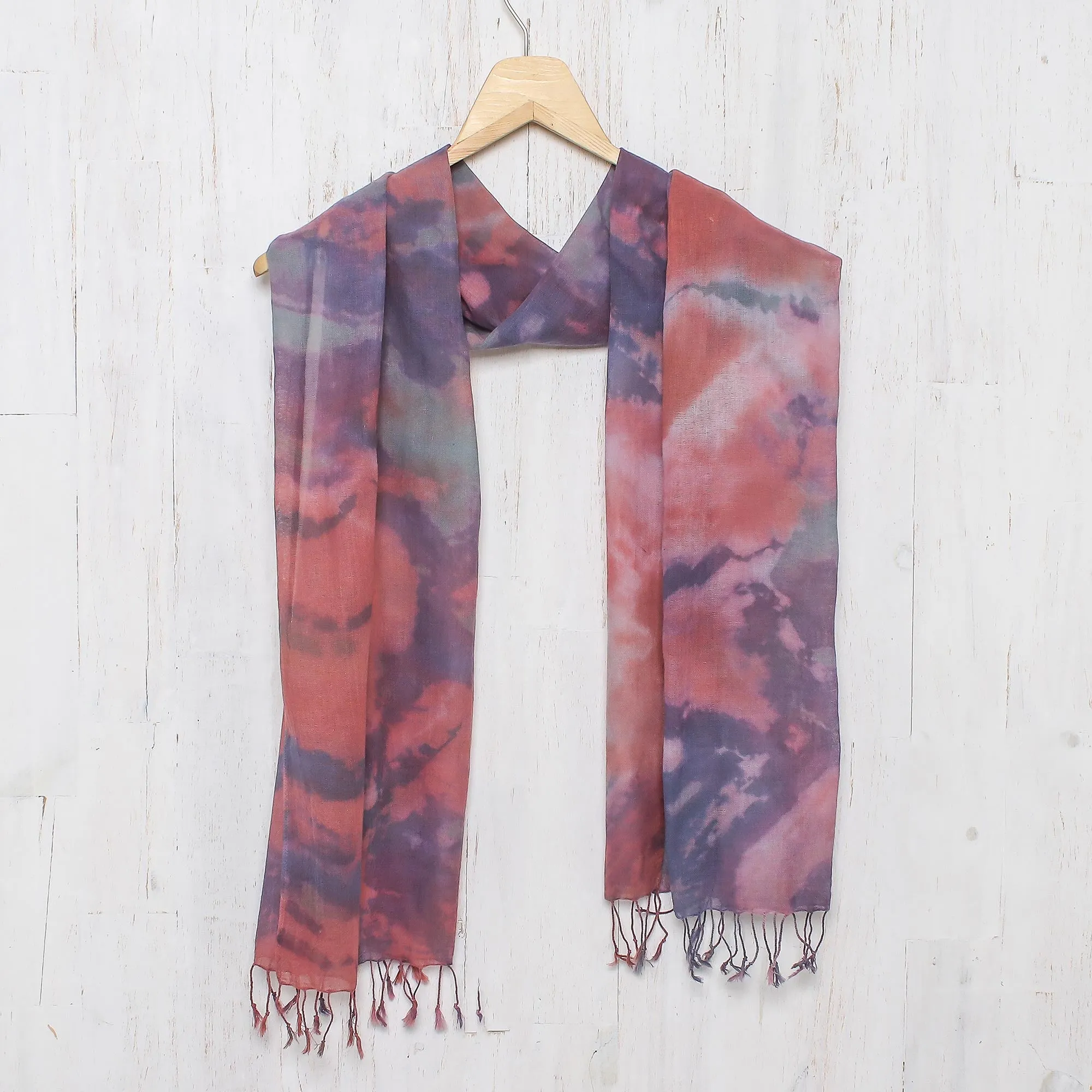 Fantastic Colors Tied-Dyed Cotton Wrap Scarf in Pink and Purple from Thailand