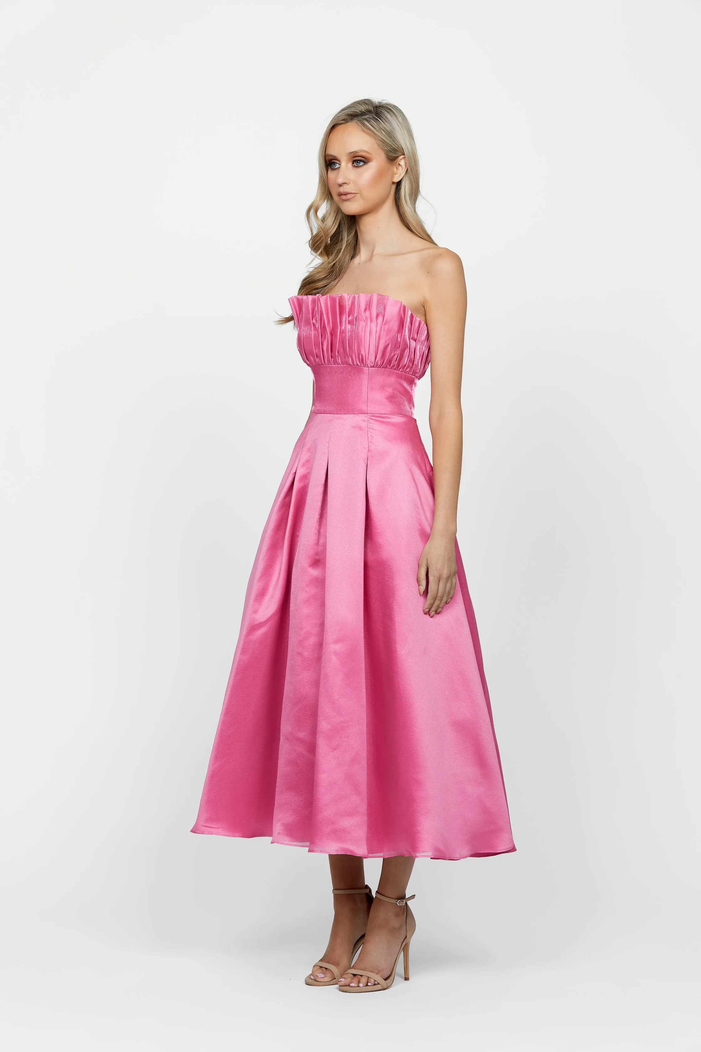 Farra Strapless Ruffle A-line