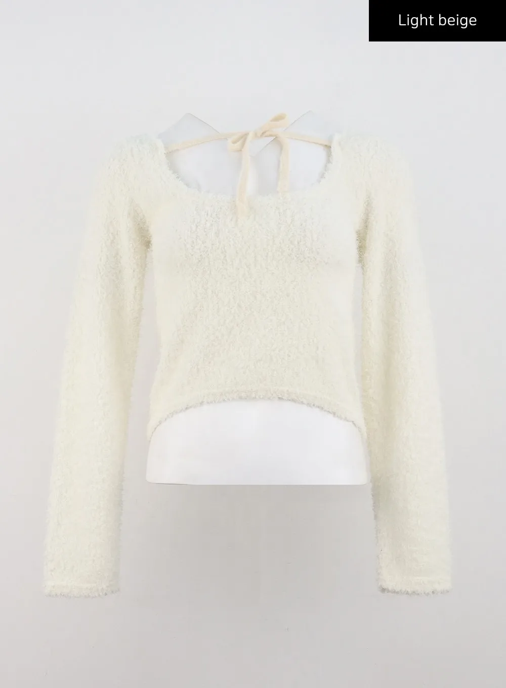 Faux Fur Cropped Sweater with High Collar Ribbon CD301