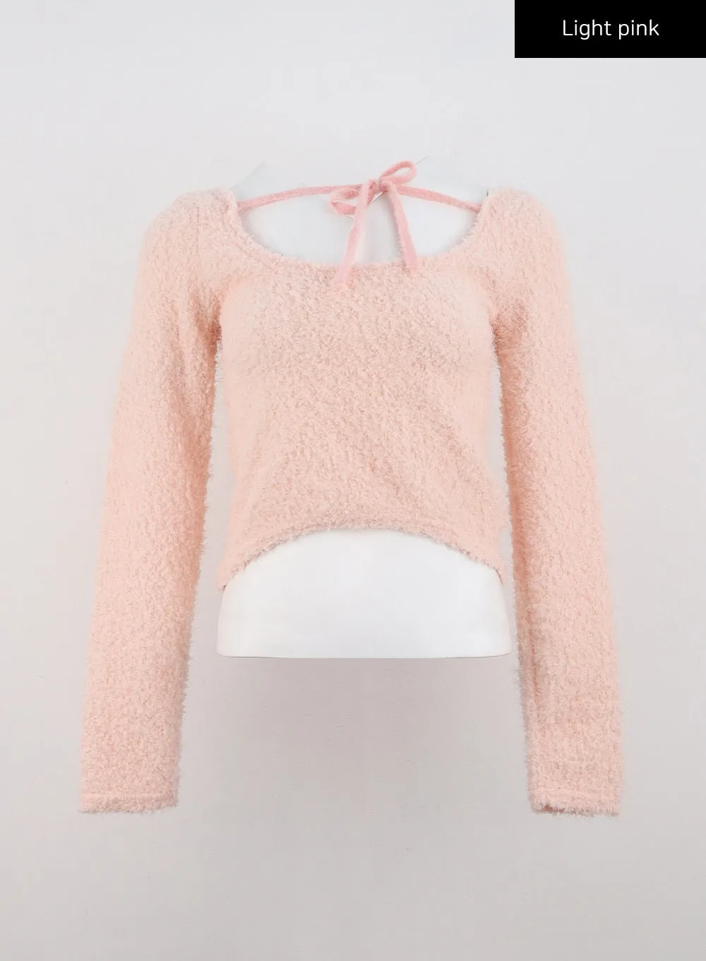 Faux Fur Cropped Sweater with High Collar Ribbon CD301