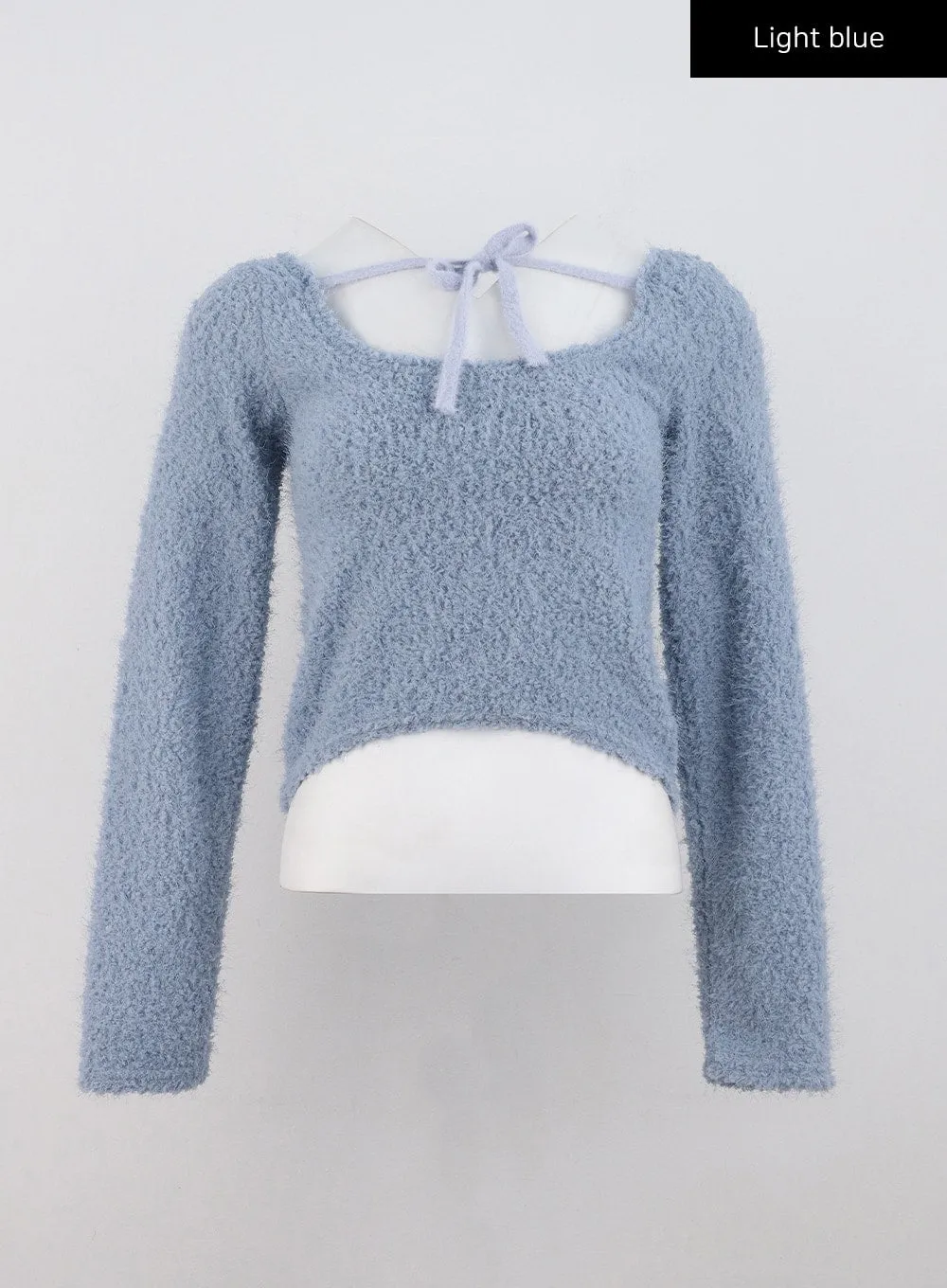 Faux Fur Cropped Sweater with High Collar Ribbon CD301