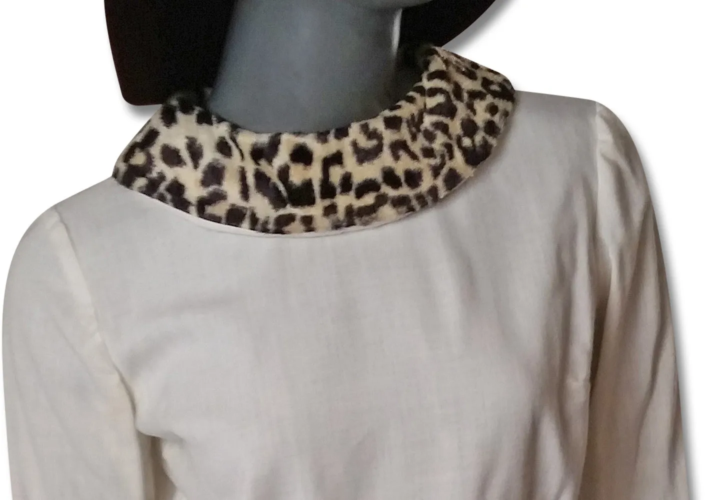 Faux Leopard Collar 1950s Skirt and Top