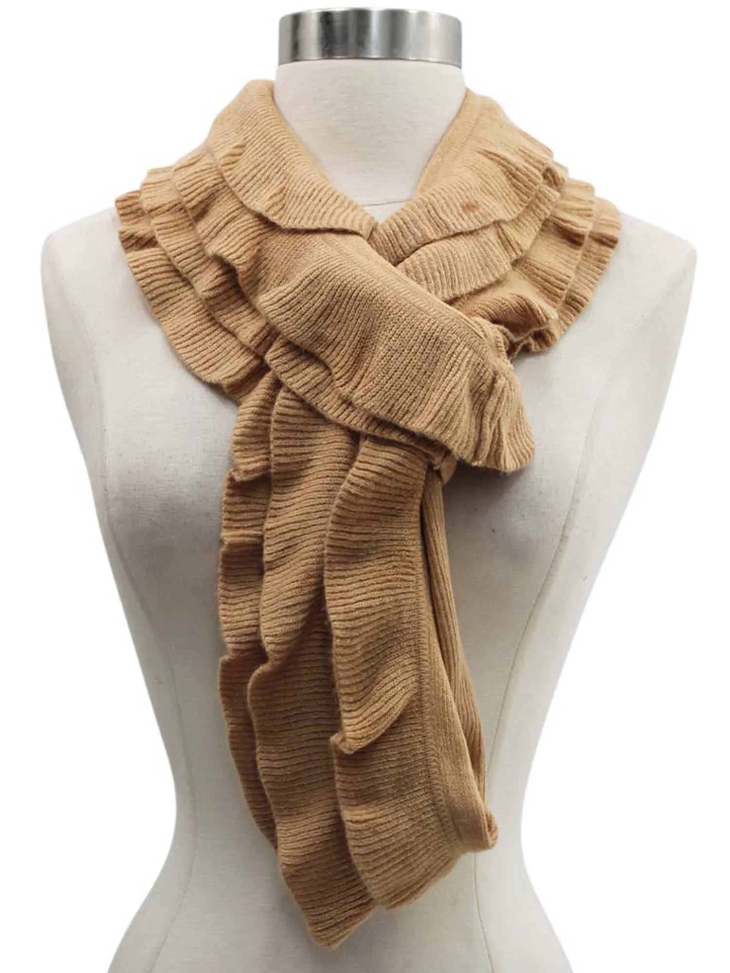 Feminine Ruffled Knit Winter Infinity Scarf