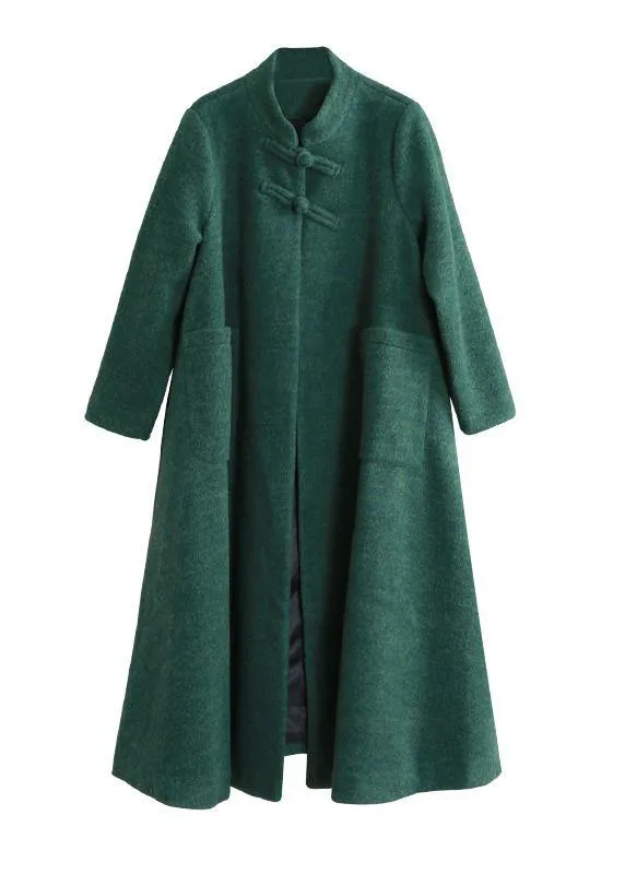 Fine plus size Coats coat green stand collar pockets woolen coats