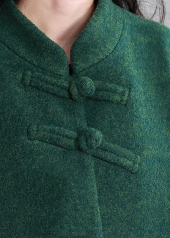 Fine plus size Coats coat green stand collar pockets woolen coats