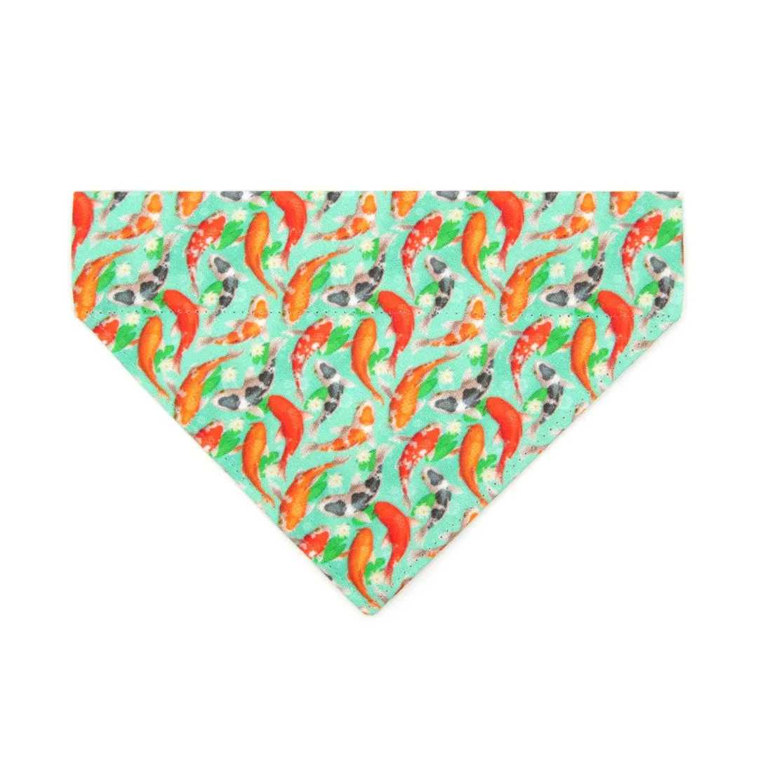 Fish Cat Bandana - "Koi Pond" - Goldfish Green Bandana for Cat   Small Dog / Carp, Asian, Japanese / Slide-On Over the Collar Bandana