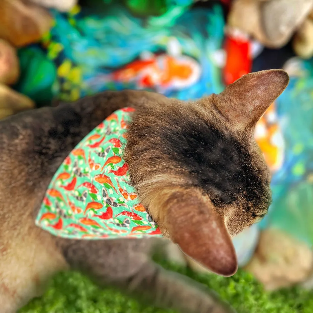 Fish Cat Bandana - "Koi Pond" - Goldfish Green Bandana for Cat   Small Dog / Carp, Asian, Japanese / Slide-On Over the Collar Bandana