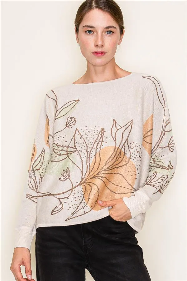 Foliage Is Power Flower Print Pullover Sweater