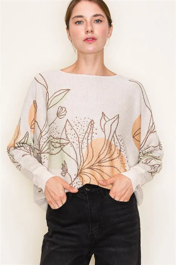 Foliage Is Power Flower Print Pullover Sweater