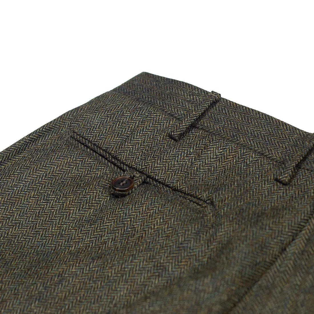 Forest green herringbone wool flannel trousers