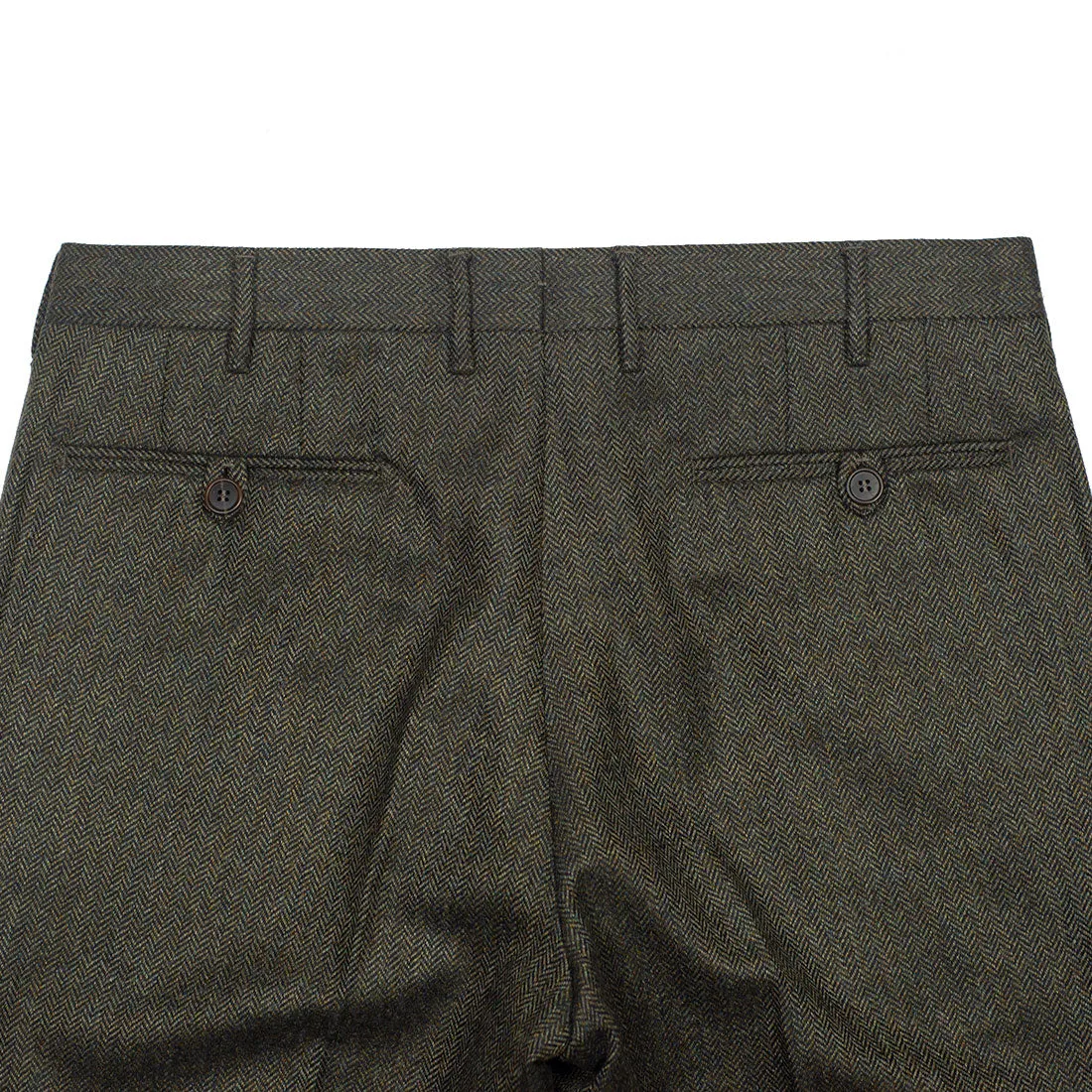 Forest green herringbone wool flannel trousers