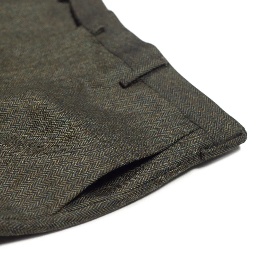 Forest green herringbone wool flannel trousers