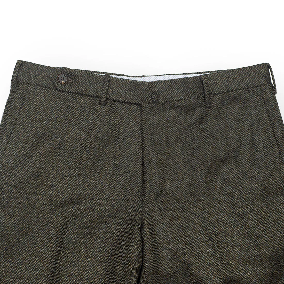 Forest green herringbone wool flannel trousers