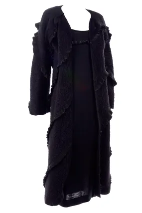 F/W 1999 Geoffrey Beene Vintage Black Alpaca Dress and Coat Ensemble