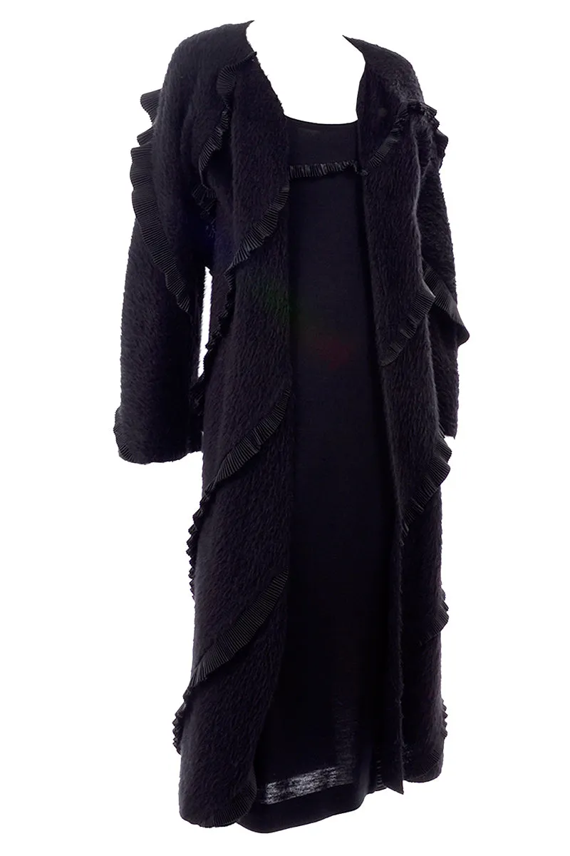 F/W 1999 Geoffrey Beene Vintage Black Alpaca Dress and Coat Ensemble