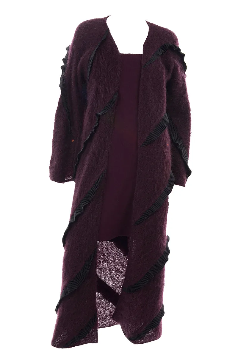 F/W 1999 Geoffrey Beene Vintage Burgundy Alpaca Coat & Strapless Dress