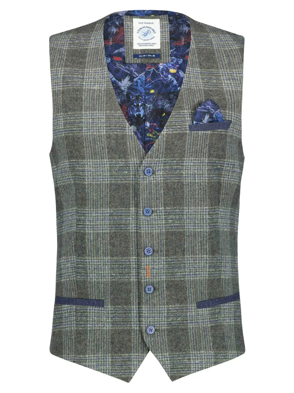 Gilet in grijs met blauw | A fish named Fred waistcoat grey navy check