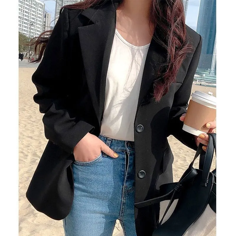 Girlary-shop black fur boots outfit Suit Jacket for Women 2024 Autumn Loose Slimming Mid-Length Top Casual Fashion Xiaoxi Clothing for Women