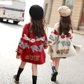 Girls knitted cardigan New new spring and autumn Internet celebrities fashionable autumn older children sweater jacket