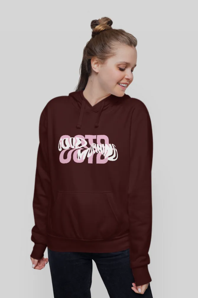 Good Morning Maroon Printed Hoodie for women