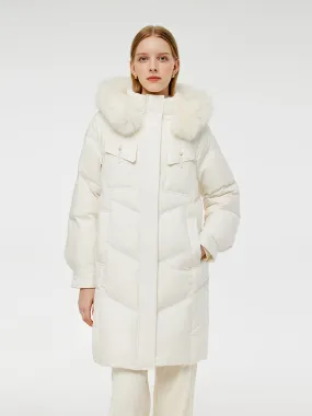 Goose Down Coat With Detachable Faux Fur Hood