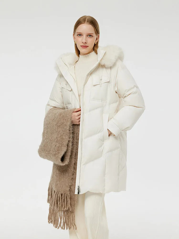 Goose Down Coat With Detachable Faux Fur Hood