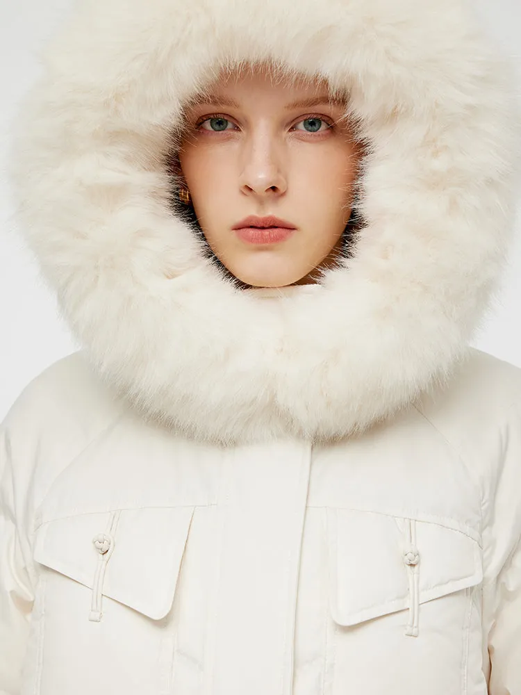 Goose Down Coat With Detachable Faux Fur Hood