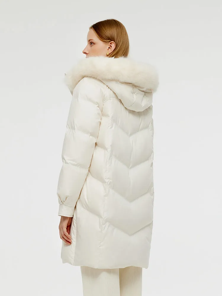 Goose Down Coat With Detachable Faux Fur Hood