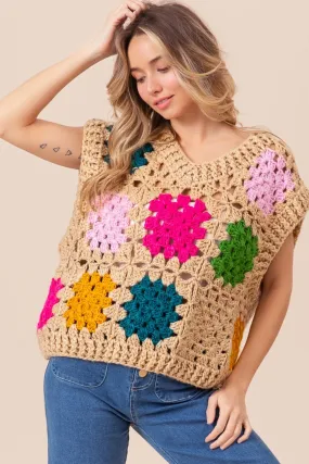 Granny Square Openwork Sweater Vest by BiBi