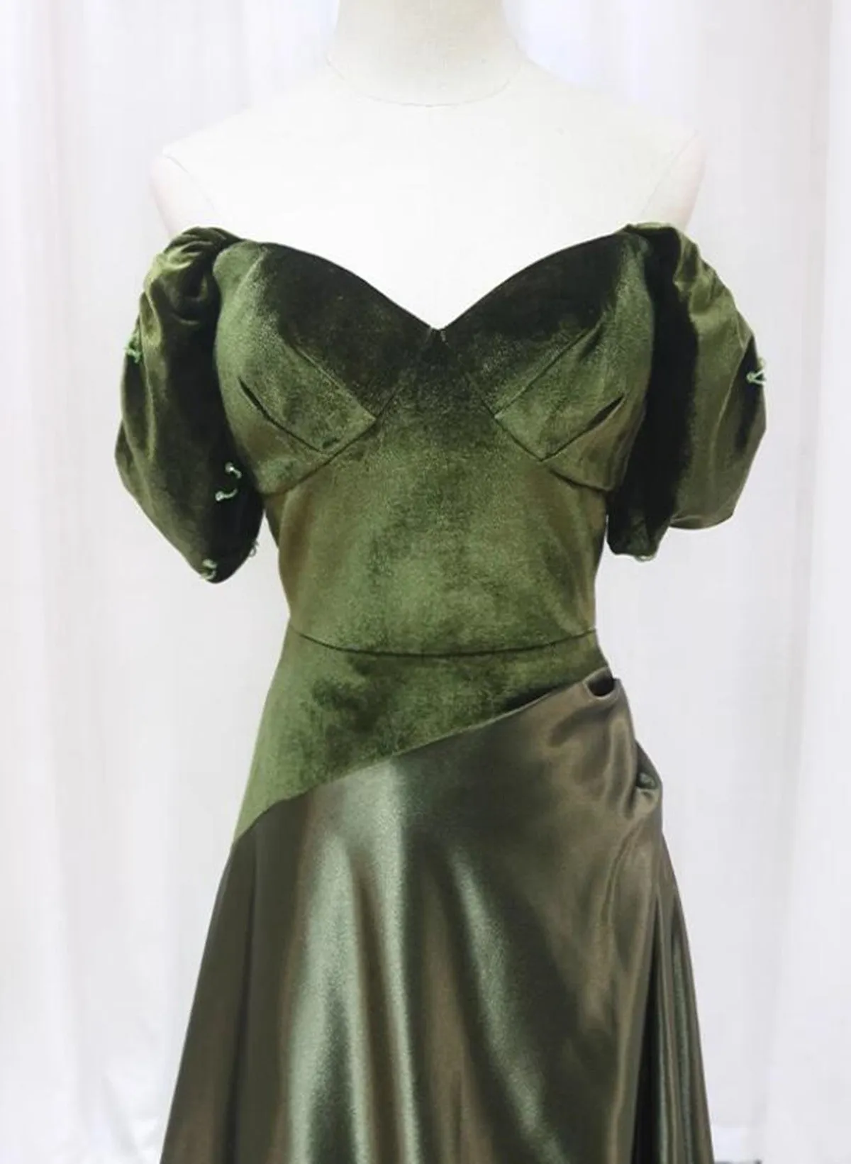 Green A-line Velvet Soft Satin Long Prom Dress, Green A-line Prom Dress