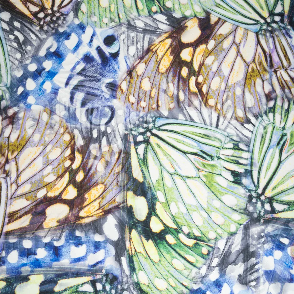 Green & Blue Butterfly Wing Printed Poly & Silk Mikado