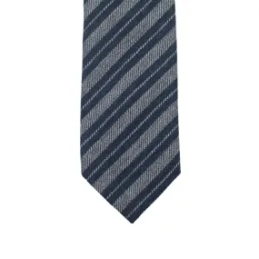 Grey wool & silk tie with navy stripes