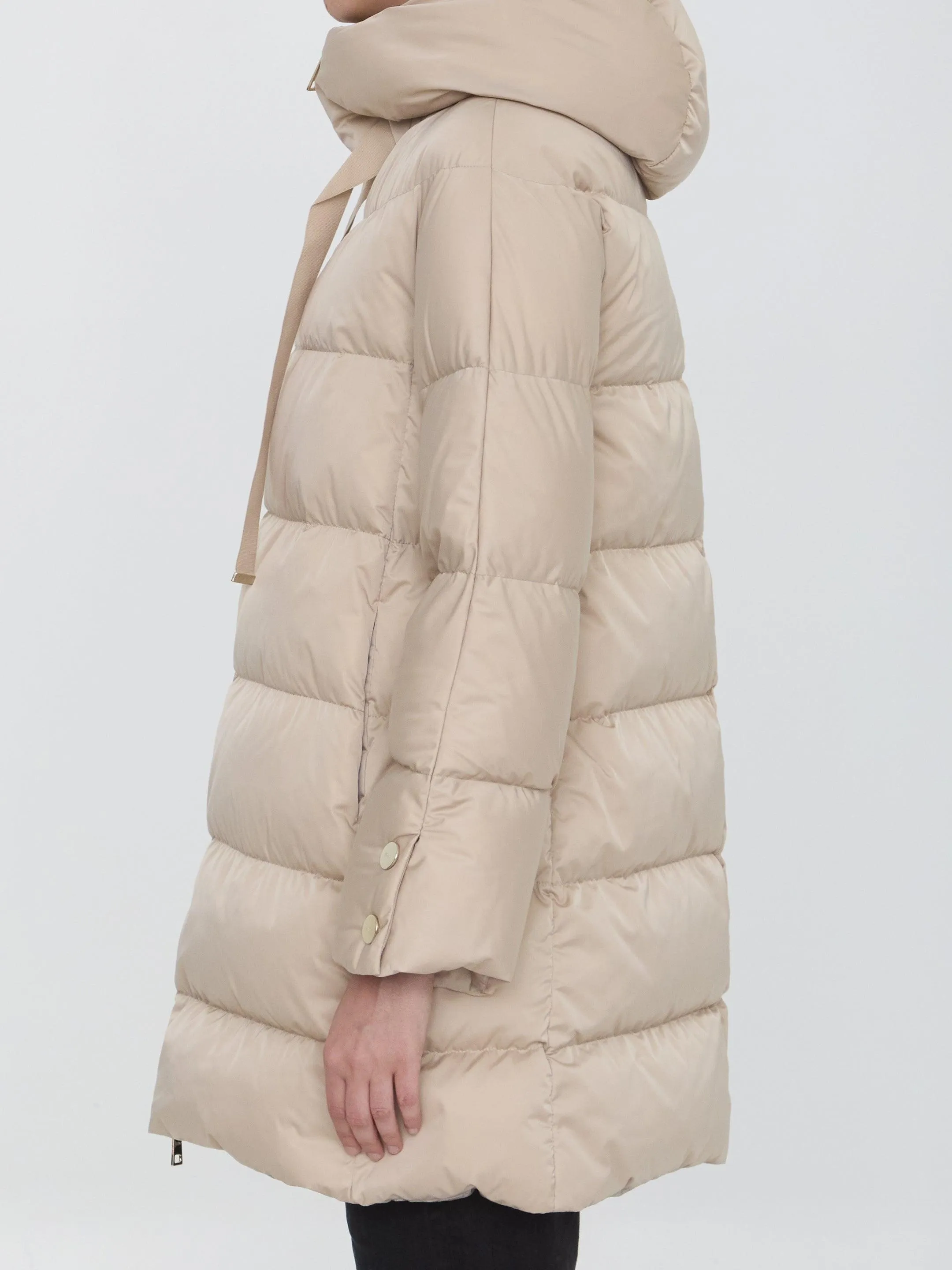 Herno Down Raso Zi-Up Padded Coat In Beige